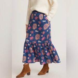Marine Layer Corinne Double Cloth Midi Skirt in Batik Floral, Size M